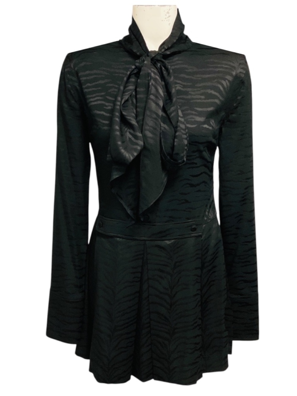 STELLA MCCARTNEY BLACK TIE-NECK LONG SLEEVED SILK MINI DRESS